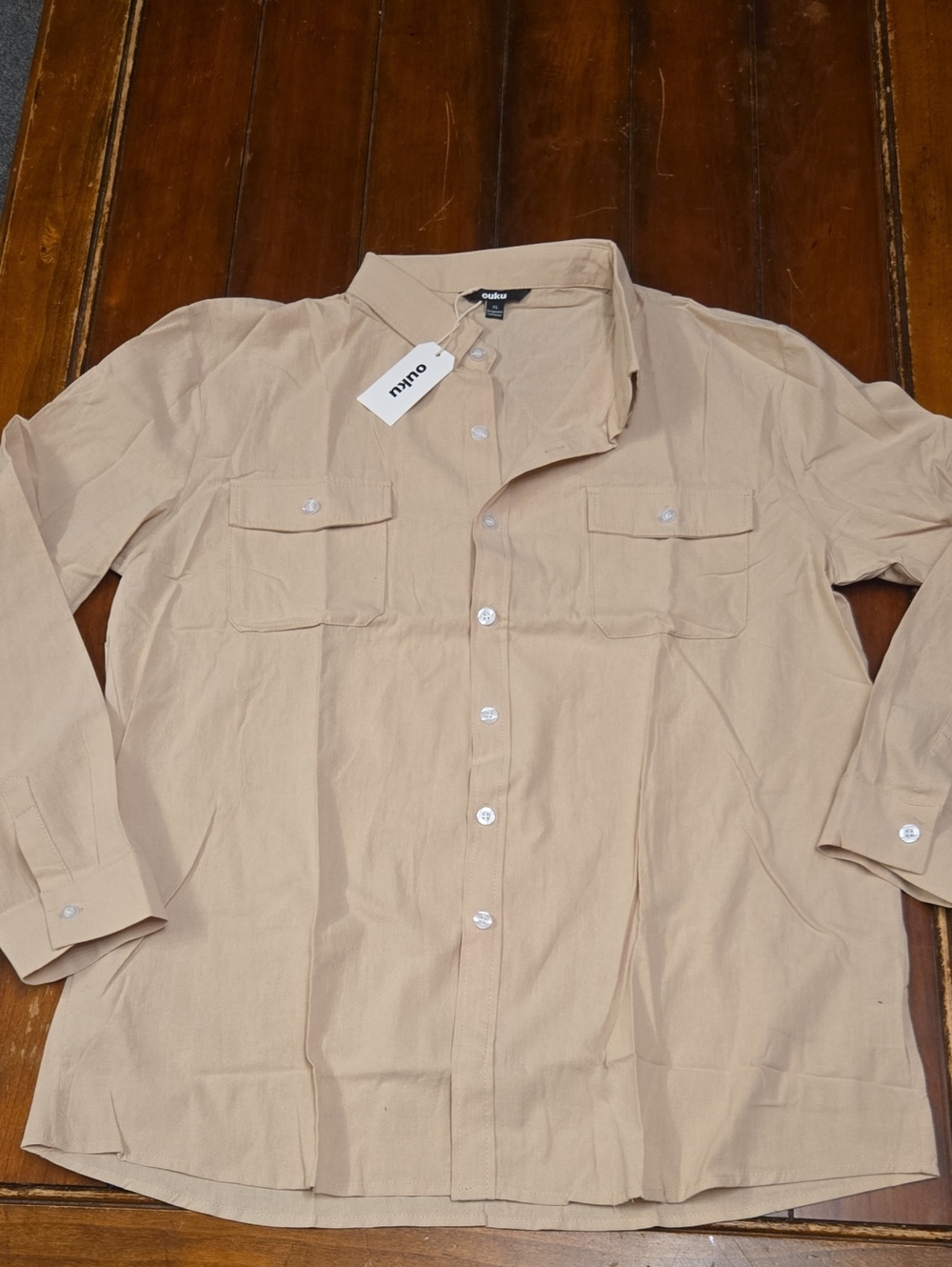OUKU Men's Linen Blend Casual Button-Down Shirt